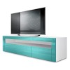 Vladon Buffet Bas Valencia, Meuble TV avec 1 Compartiment Ouvert et 2 clapets, Blanc Mat/Turquoise Haute Brillance/Turquoise 