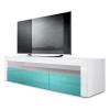 Vladon Buffet Bas Valencia, Meuble TV avec 1 Compartiment Ouvert et 2 clapets, Blanc Mat/Turquoise Haute Brillance/Turquoise 