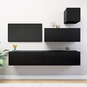 Ensemble de Meuble TV 4 pcs Noir Aggloméré - Banc TV, Meuble TV Suspendu, Convient pour Salon ou Chambre