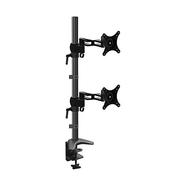 HFTEK Support Vertical de Bureau avec Inclinaison, Rotation et Rotation pour écrans LED Double et LCD jusquà 27" VESA 75x75 
