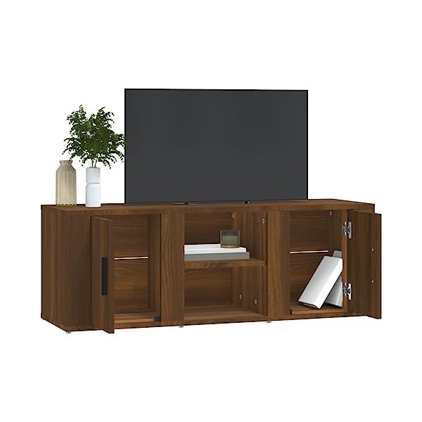 Homgoday Meuble TV 100x31,5x35 cm Bois Dingénierie, Banc TV avec 4 Compartiments, Support de Télévision, Support Télé pour S