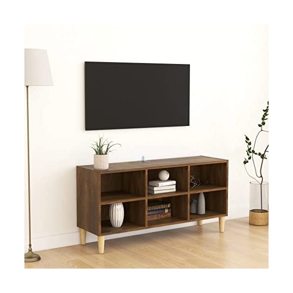 Keyur Meuble TV, Banc TV Buffet Bas Support de Télévision Meuble Télé Meuble TV avec Pieds en Bois Massif Chêne Marron 103,5x