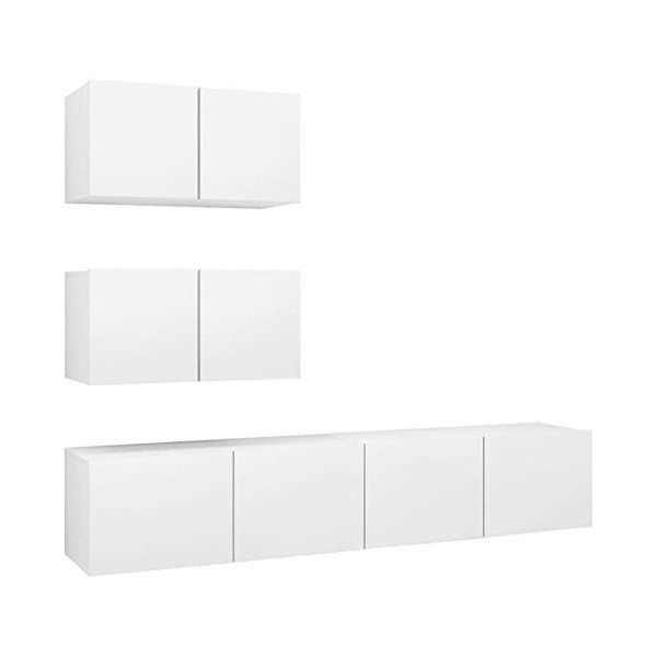Camerina Ensemble de Meuble TV 4 pcs Blanc Aggloméré,Table TV,Ensemble Meuble TV,Meuble TV