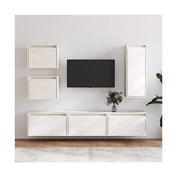 Générique Meubles TV 6 pcs Blanc Bois Massif de pin,35.3 KG,3100185, Meubles, Meubles TV