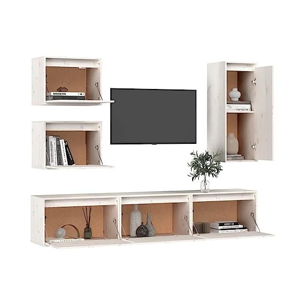Générique Meubles TV 6 pcs Blanc Bois Massif de pin,35.3 KG,3100185, Meubles, Meubles TV