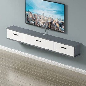 KEFFOR Étagère TV Flottante en Bois, Murale Meuble TV Suspendu Bois TV Meuble avec Gestion des Câbles Convient pour Le Salon，