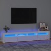 Meuble TV, Banc TV Support de Télévision Table TV Bas Armoire Basse Meuble TV avec lumières LED Blanc Brillant 210x35x40 cm