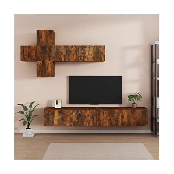 Camerina Ensemble de Meubles TV 7 pcs Chêne fumé Bois dingénierie,Meuble TV Longueur,Meuble Bas Salon,Meubles De Salon TV