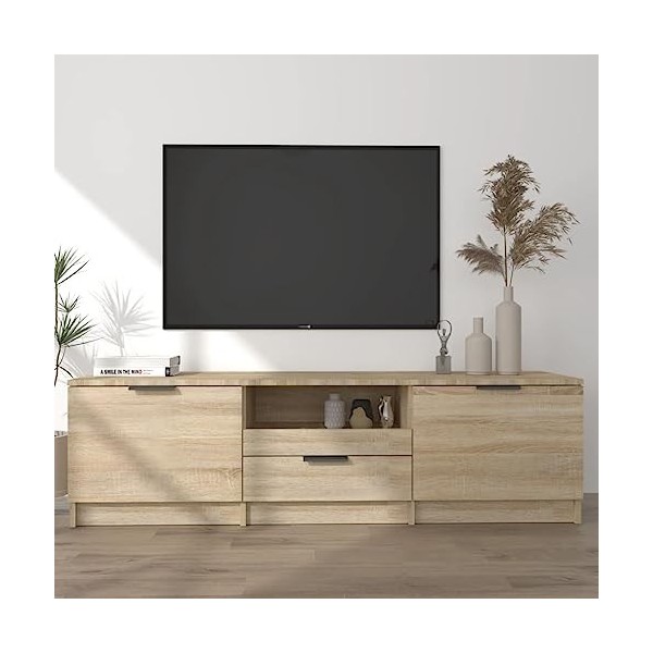 Annlera Meuble TV Chêne Fumé 69,5x30x50 cm Bois dingénierie Classique Banc TV Décorer Pièce Minimaliste Armoire TV Fonction 