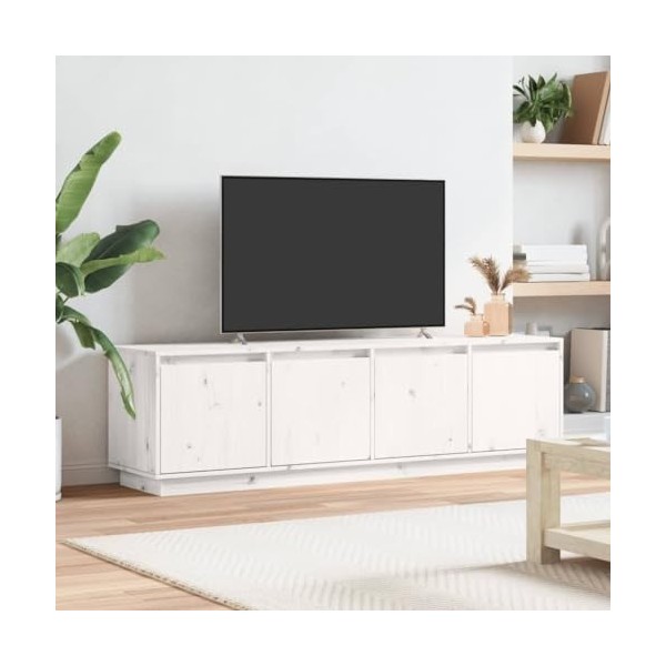 Meuble TV, Banc TV Support de Télévision Table TV Bas Armoire Basse Meuble TV Blanc 156x37x45 cm Bois de pin Massif