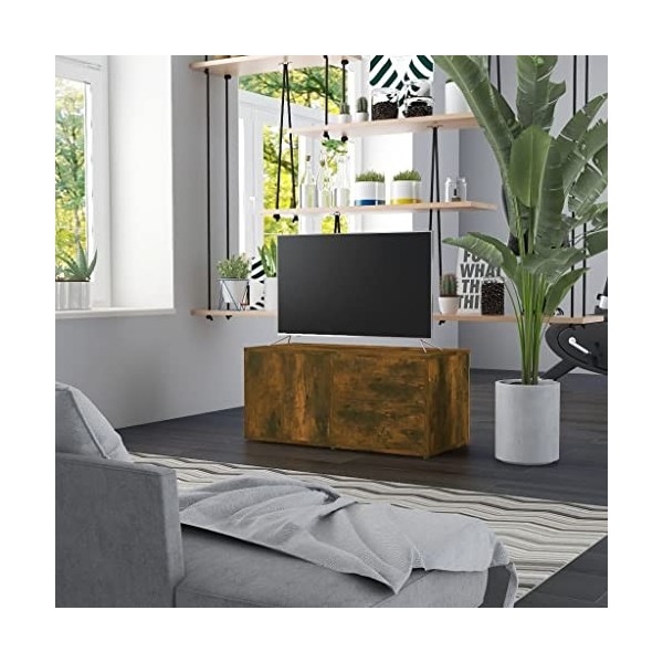 Annlera Meuble TV Chêne Fumé 69,5x30x50 cm Bois dingénierie Classique Banc TV Décorer Pièce Minimaliste Armoire TV Fonction 