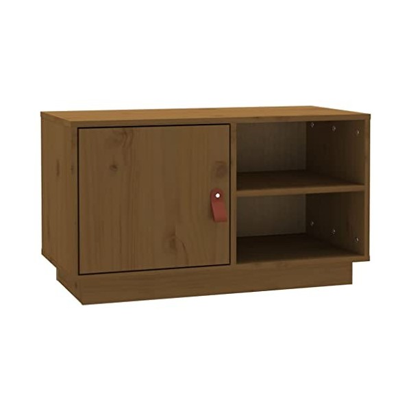 CUTSKY Meuble TV en pin massif Marron miel 70 x 34 x 40 cm