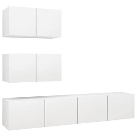 BaraSh Ensemble de Meuble TV 4 pcs Blanc Aggloméré,Table TV,Ensemble Meuble TV,Meuble TV