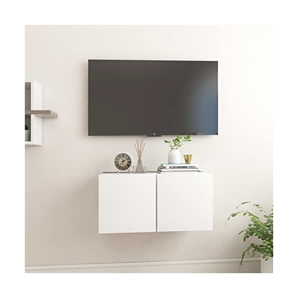 CIADAZ Meuble TV Suspendu Blanc 60x30x30 cm,Meuble TV,Meuble TV Moderne,Meuble de Salon
