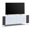 MDA Designs Cabinet Contemporain Blanc Brillant avec Angles Noirs Corvus dangle avec profilés Noirs Portes en Verre BeamThru