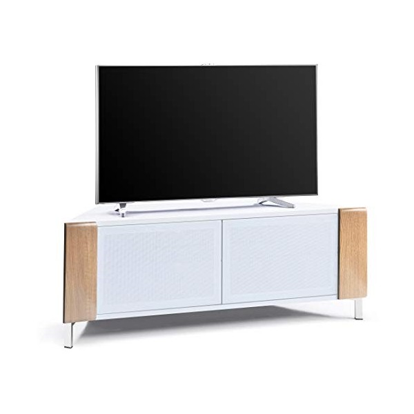 MDA Designs Cabinet Contemporain Blanc Brillant avec Angles Noirs Corvus dangle avec profilés Noirs Portes en Verre BeamThru