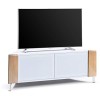 MDA Designs Cabinet Contemporain Blanc Brillant avec Angles Noirs Corvus dangle avec profilés Noirs Portes en Verre BeamThru