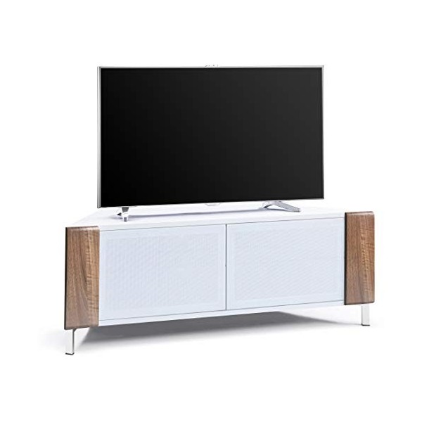 MDA Designs Cabinet Contemporain Blanc Brillant avec Angles Noirs Corvus dangle avec profilés Noirs Portes en Verre BeamThru