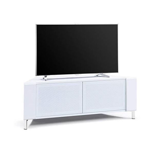 MDA Designs Cabinet Contemporain Blanc Brillant avec Angles Noirs Corvus dangle avec profilés Noirs Portes en Verre BeamThru