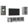 Finlon Lot de 4 meubles TV muraux – Meuble TV et étagère élégants en aggloméré gris béton pour une vie moderne – Design conte