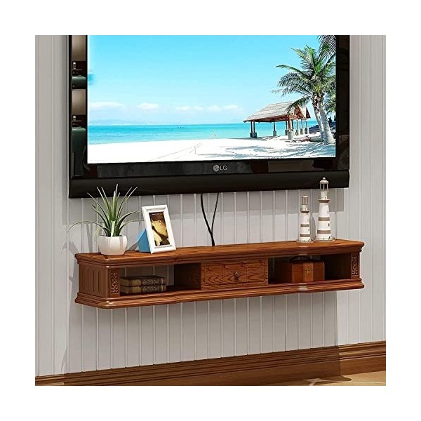 MABIBI Meuble TV, meuble bas TV, étagères flottantes, console multimédia TV, pour décodeurs de câbles, routeur, lecteur DVD, 