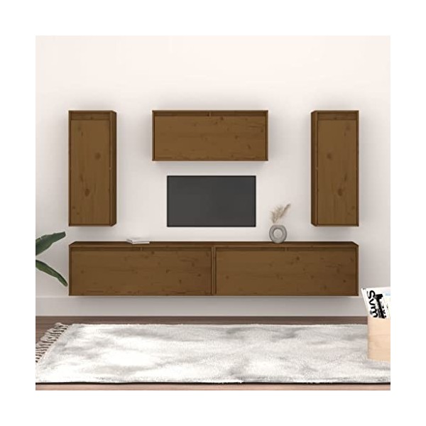 Générique Meubles TV 5 pcs Marron Miel Bois Massif de pin,41.85 KG,3100247, Meubles, Meubles TV