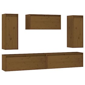 Générique Meubles TV 5 pcs Marron Miel Bois Massif de pin,41.85 KG,3100247, Meubles, Meubles TV