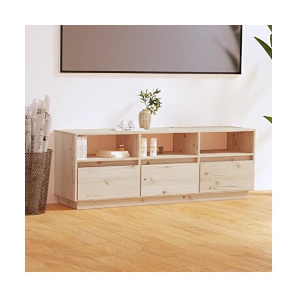 lvssiao Table de salon pour télévision, meuble TV en bois massif de pin 140 x 37 x 50 cm très résistant armoire TV avec grand
