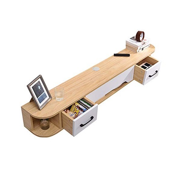 Brooke shop Table TV Flottante Pour BoîTier de TéLéVision par Satellite DVD avec DéCodeur CâBle avec 2 Tiroirs Meuble TV Mode