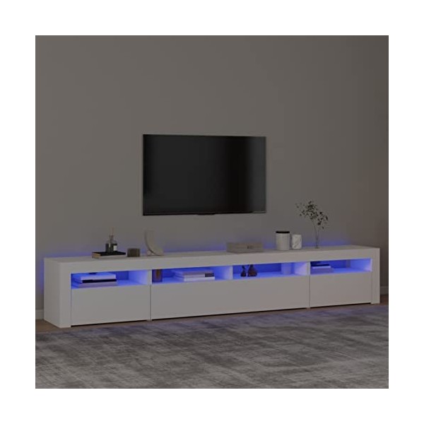 JUNZAI Meuble TV avec lumières LED Blanc 240x35x40 cm,Meuble TV,Meuble TV Moderne,Meuble de Salon