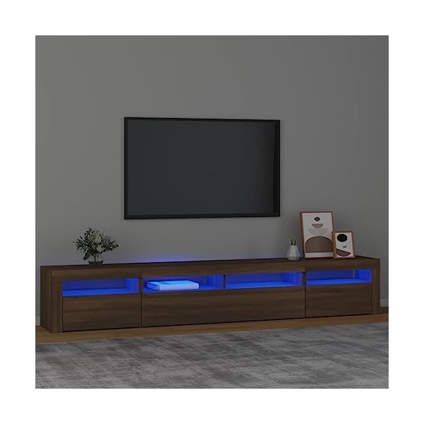 Camerina Meuble TV avec lumières LED Chêne Marron 240x35x40 cm,Meuble TV,Table Basse Salon Meuble TV,Table Basse LED Couleurs