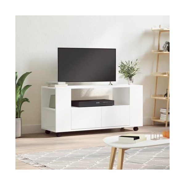 Meuble TV blanc 102 x 34,5 x 43 cm en bois dingénierie