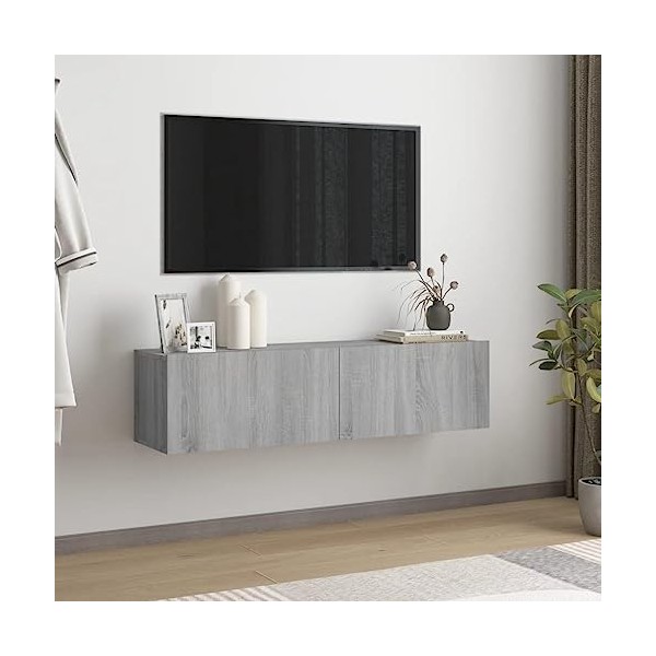 FIRBNUS Meuble TV Mural Sonoma Gris 120x30x30 cm Bois dingénierie Meuble HiFi Design Elégant Meuble de Télévision Grand Espa