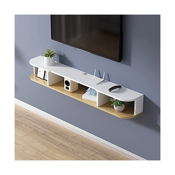 Meuble TV Fixation Murale, Console Média Murale avec 3 Rangements Ouverts, Unité De Divertissement Flottante pour Salon Chamb