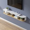 Meuble TV Fixation Murale, Console Média Murale avec 3 Rangements Ouverts, Unité De Divertissement Flottante pour Salon Chamb