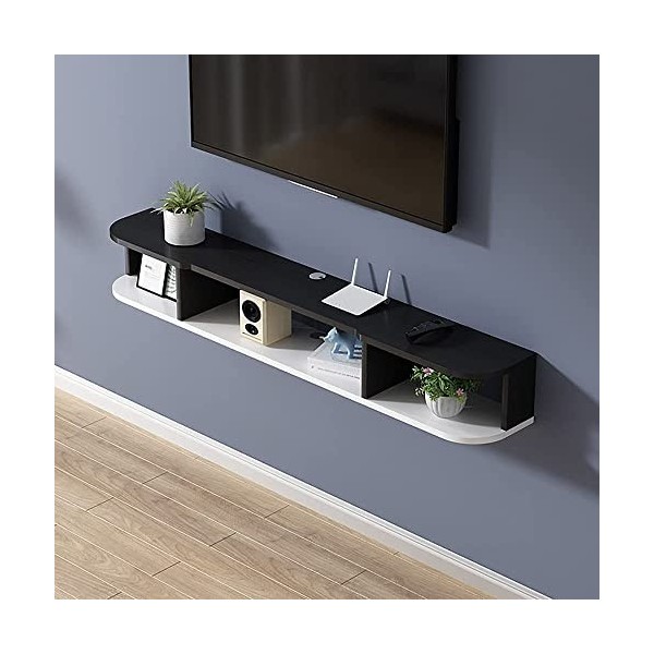 Meuble TV Fixation Murale, Console Média Murale avec 3 Rangements Ouverts, Unité De Divertissement Flottante pour Salon Chamb