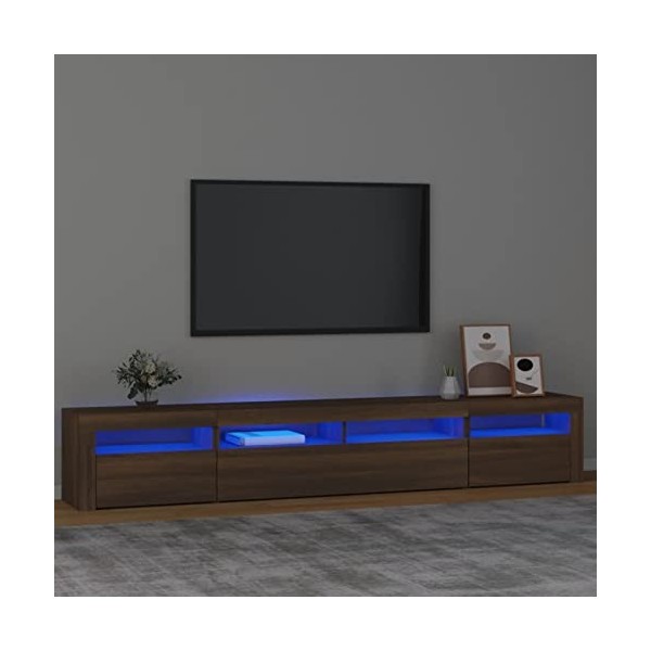 CIADAZ Meuble TV avec lumières LED Chêne Marron 240x35x40 cm,Meuble TV,Meuble TV Moderne,Meuble de Salon