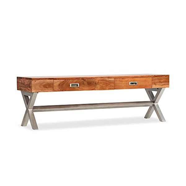 Meuble TV avec 2 tiroirs | Style Industriel | Rangement matériel télé Audio Video Gaming | 140x41x45cm Marron