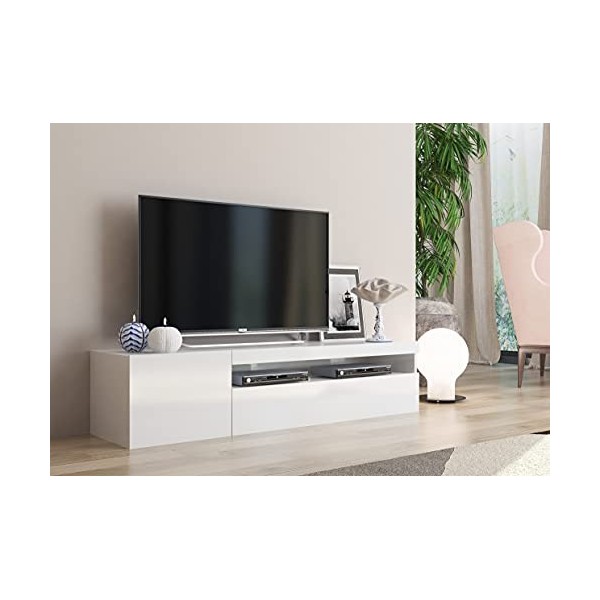 Dmora Meuble TV de salon, Made in Italy, Meuble TV 2 portes, Meuble TV de salon, 150x40h37 cm, Couleur blanc brillant
