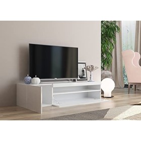 Dmora Meuble TV de salon, Made in Italy, Meuble TV 2 portes, Meuble TV de salon, 150x40h37 cm, Couleur blanc brillant