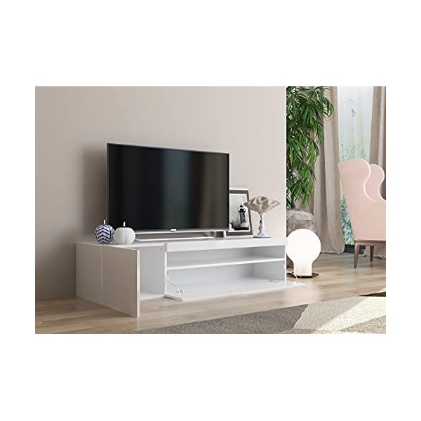 Dmora Meuble TV de salon, Made in Italy, Meuble TV 2 portes, Meuble TV de salon, 150x40h37 cm, Couleur blanc brillant