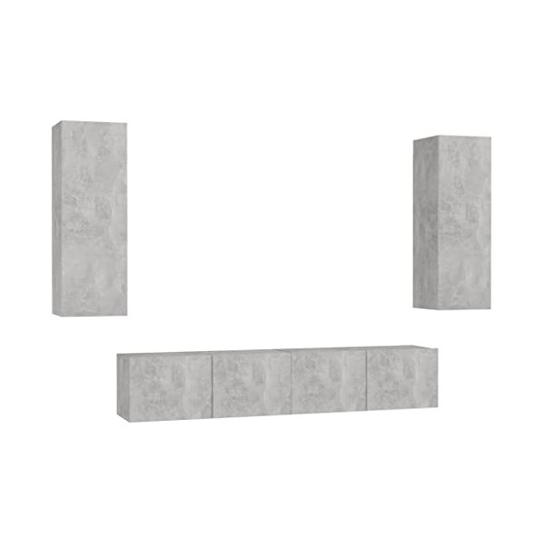 Ensemble de Meubles TV 4 pcs Gris béton Aggloméré - Banc TV, Meuble TV Suspendu, Convient pour Salon ou Chambre