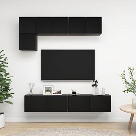 Ensemble de Meuble TV 5 pcs Noir Aggloméré - Meuble TV, Armoire Basse Centre, Support Télé pour Salon Chambre,