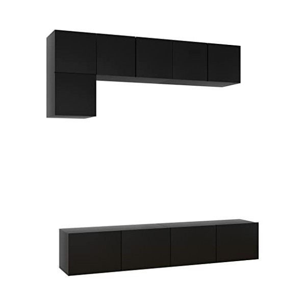Ensemble de Meuble TV 5 pcs Noir Aggloméré - Meuble TV, Armoire Basse Centre, Support Télé pour Salon Chambre,