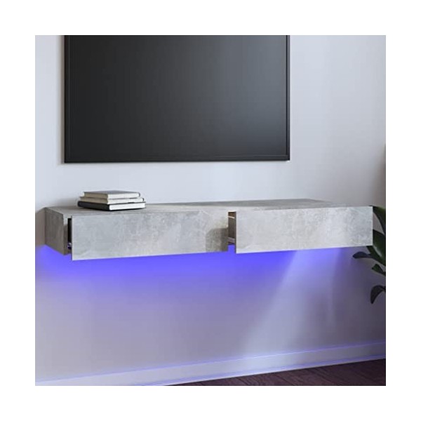 vidaXL Meuble TV avec lumières LED Gris béton 120x35x15,5 cm
