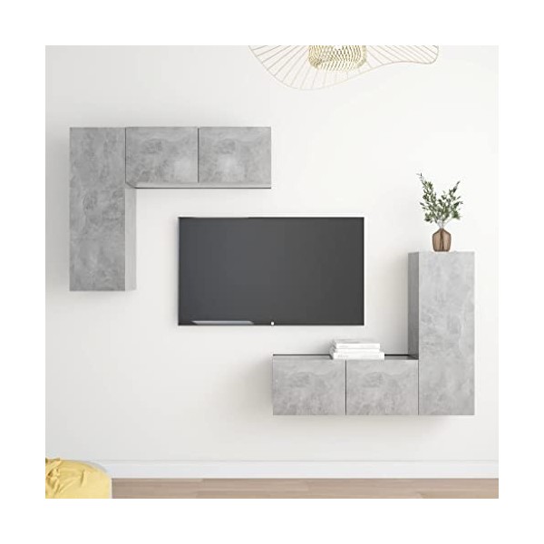 Ensemble de Meubles TV 4 pcs Gris béton Aggloméré - Meuble TV, Armoire Basse Centre, Support Télé pour Salon Chambre,