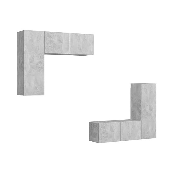 Ensemble de Meubles TV 4 pcs Gris béton Aggloméré - Meuble TV, Armoire Basse Centre, Support Télé pour Salon Chambre,