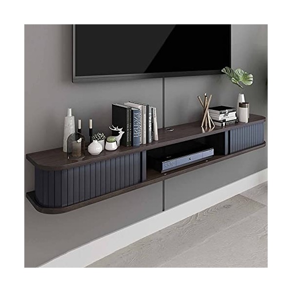 EsEntL Meuble TV Flottant, Meuble TV Mural en Bois Massif Mat, Console TV Suspendue pour décodeurs de câble, routeurs, lecteu