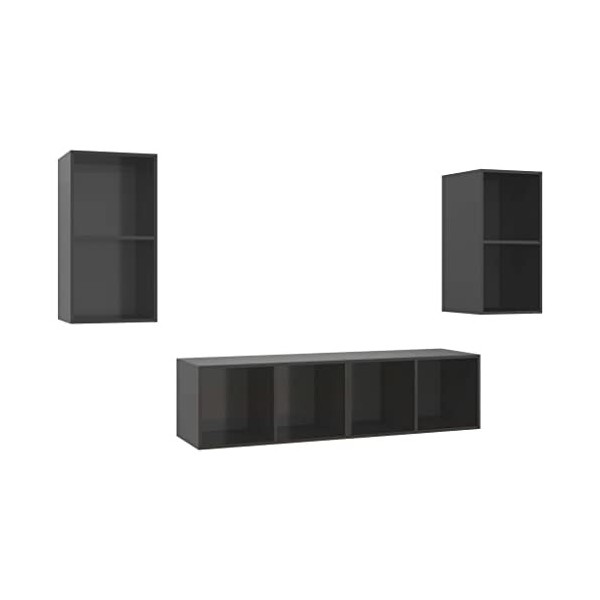 Table Télévision Basse, Simplicité et Élégance Meubles Muraux pour TV 4 pièces Gris avec Brillant Meuble TV Salon avec Grand 