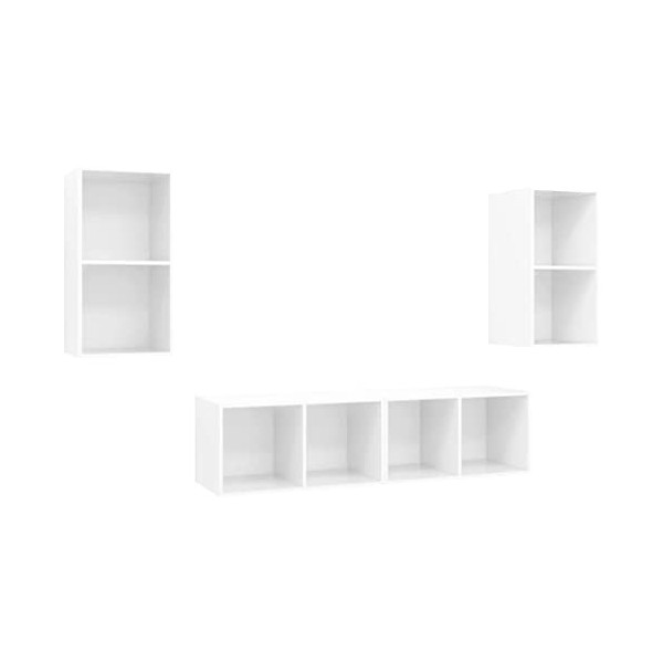 Table Télévision Basse, Simplicité et Élégance Meubles Muraux pour TV 4 pièces aggloméré Blanc avec Brillant Meuble TV Salon 